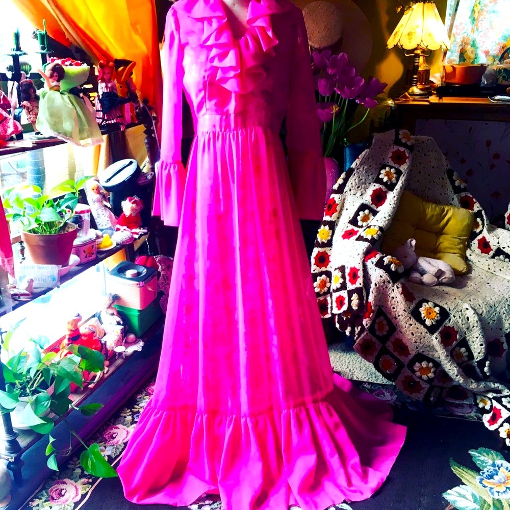 1960s hot pink maxi dress